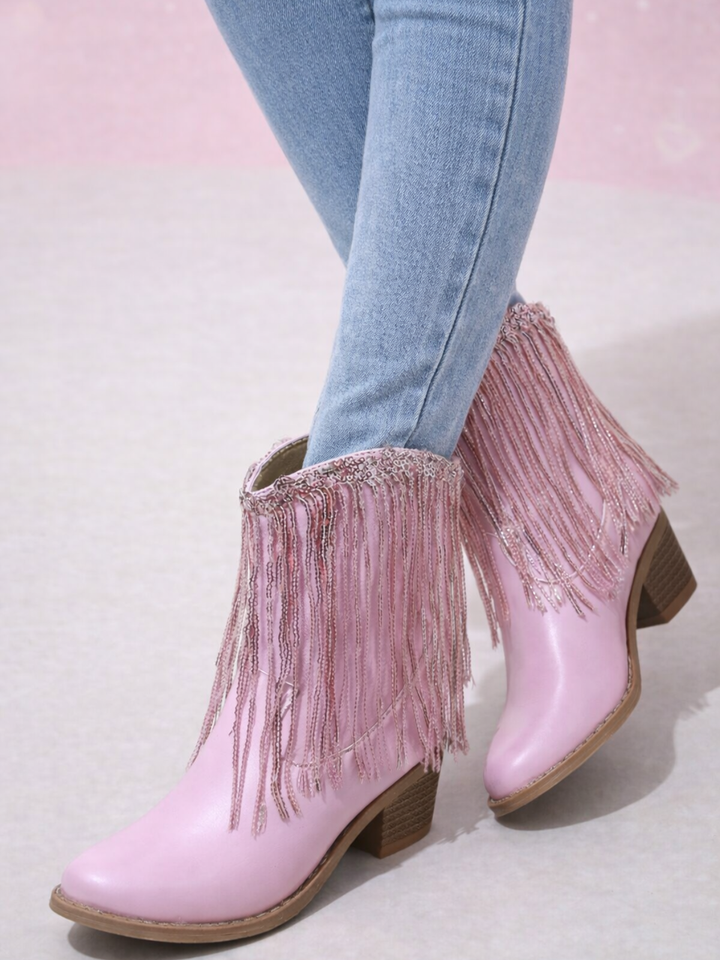 Blushing Rodeo Pink Fringe Cowboy Boots By Liv and Mia