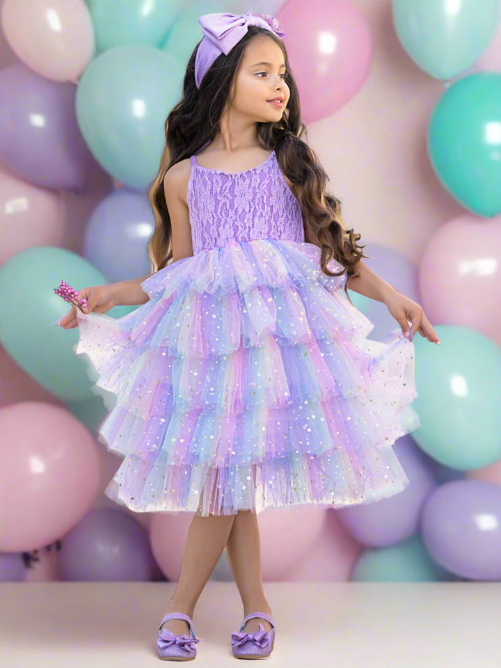 Springtime Fairy Lace and Stars Tiered Tutu Dress