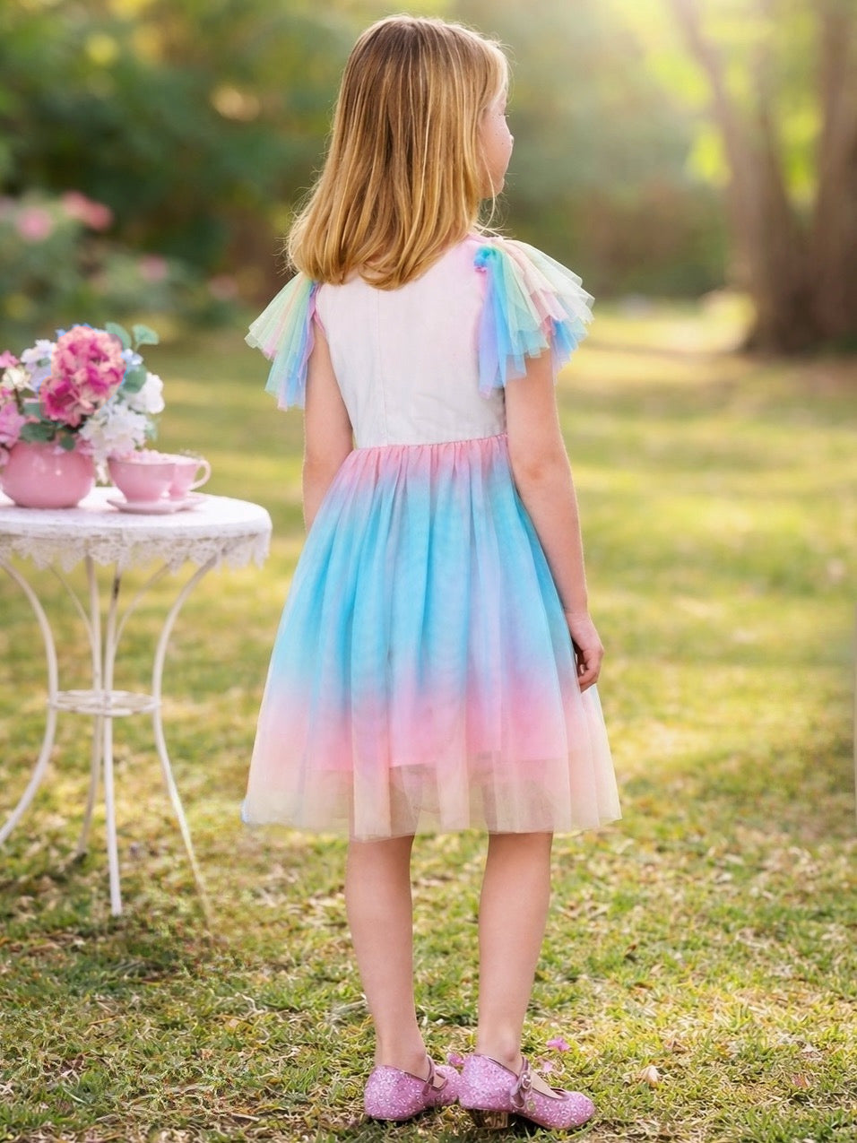 Soft rainbow tulle dress for girls special occasions