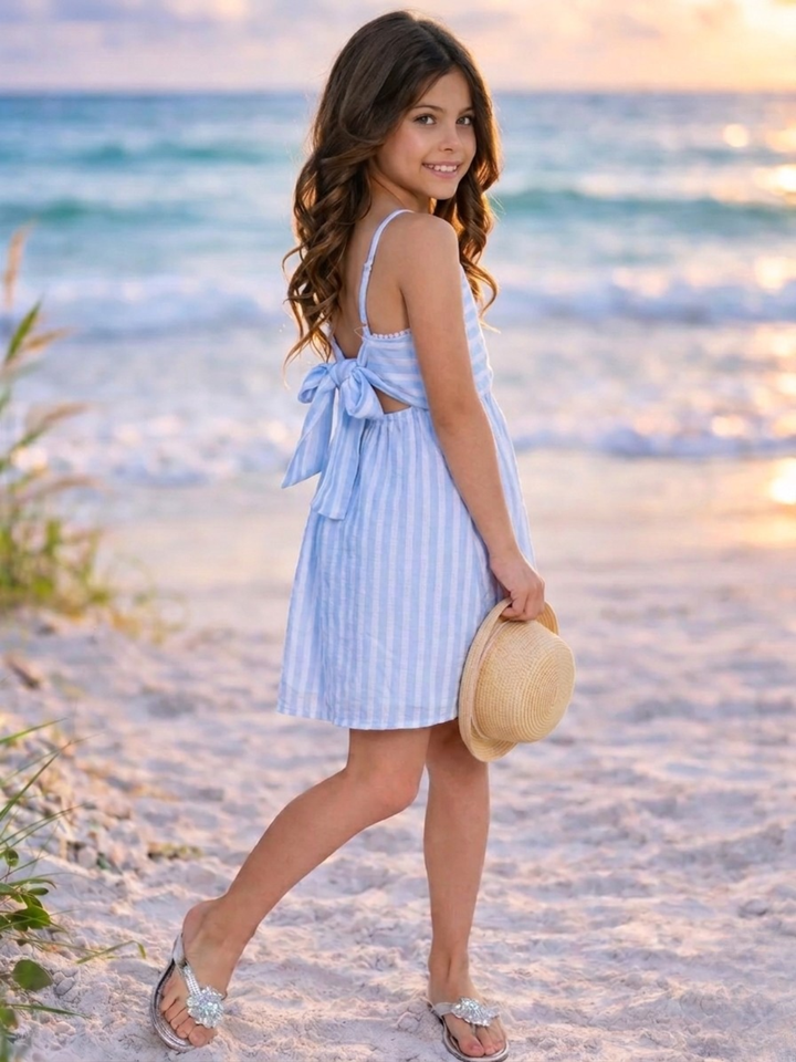 Coastal Blue Stripe Cotton Sundress Mia Belle Girls