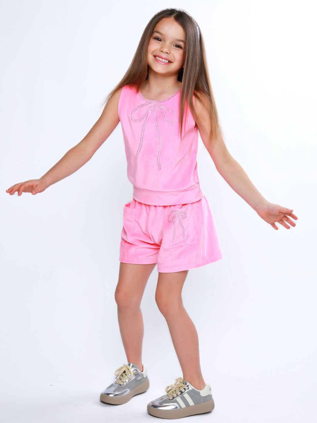 Dreamy Bow Velour Tank Top and Short Set Mia Belle Girls