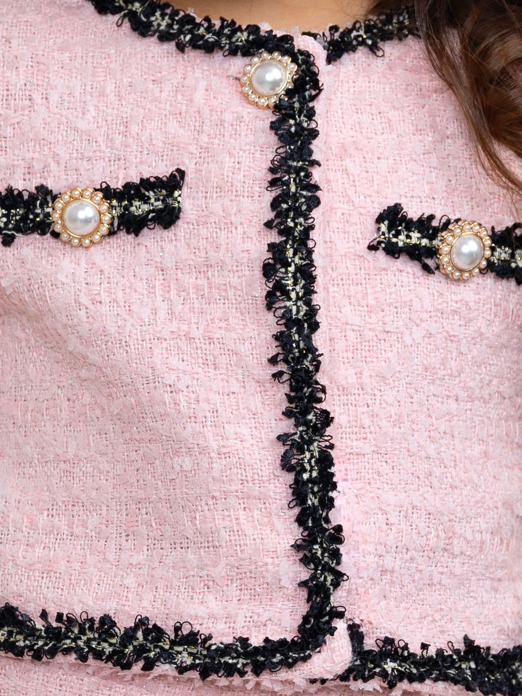 Pink Preppy Boucle Matching Jacket and Pleated Skirt Set