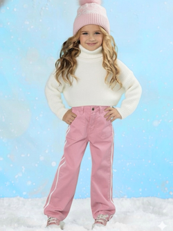 Petal Embroidered Premium Cotton Chino Pants with Charm Chain