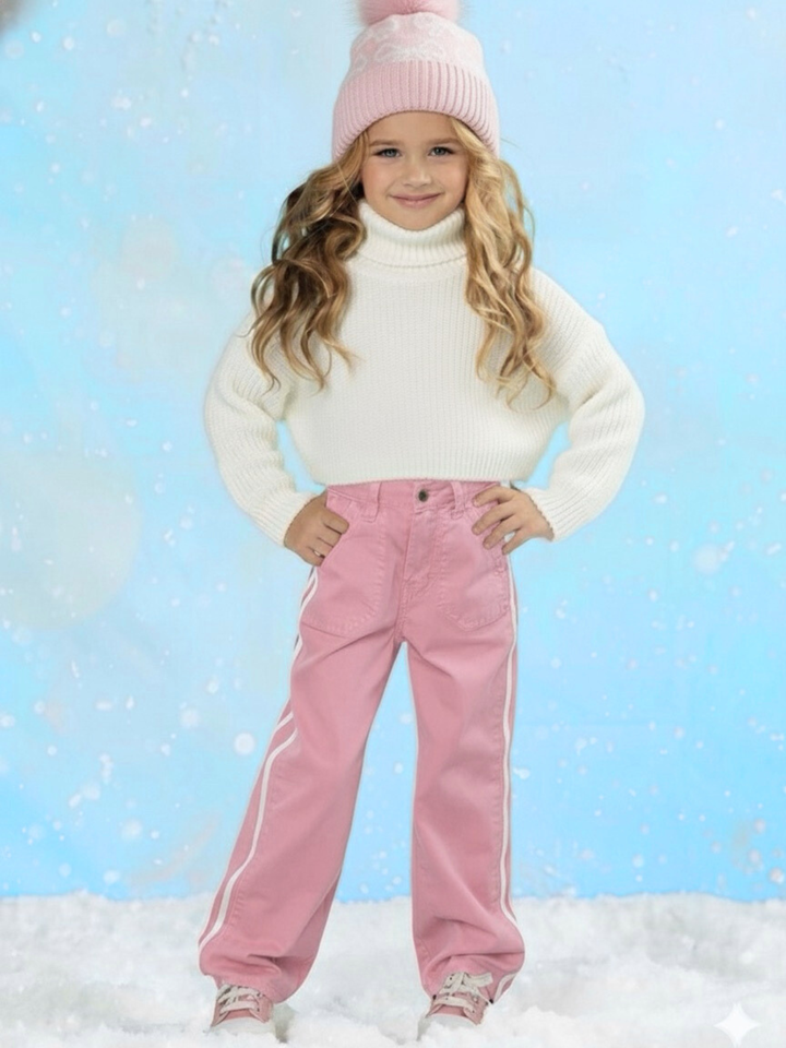 Petal Embroidered Premium Cotton Chino Pants with Charm Chain