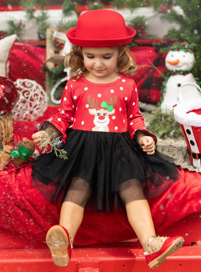 Girls Winter Dresses | Reindeer Polka Dot Tutu Dress | Christmas Dress