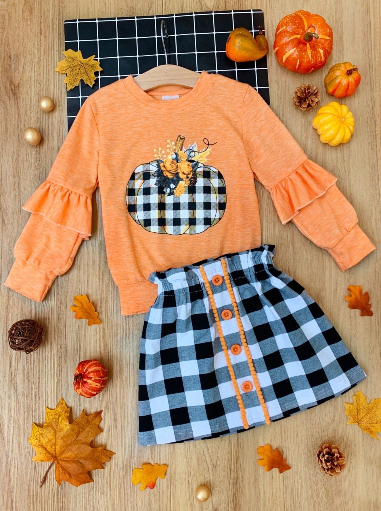Ahead of the Carve Plaid Skirt Set – Mia Belle Girls