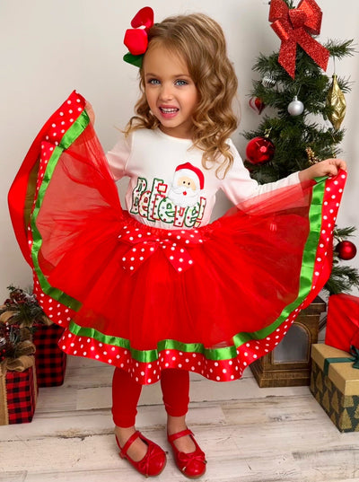 Cute Winter Sets | Girls Believe Santa Top and Holiday Tutu Skirt Set