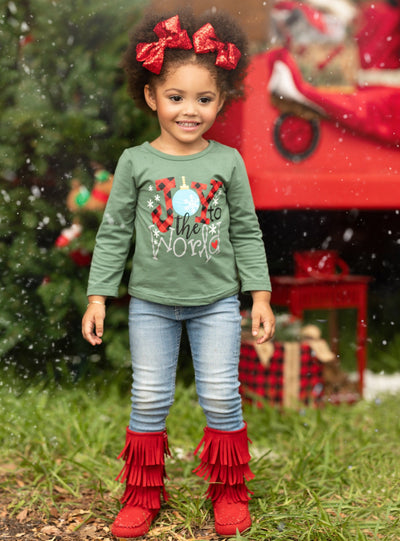 Cute Winter Tops | Girls Joy to the World Graphic Long Sleeved Top
