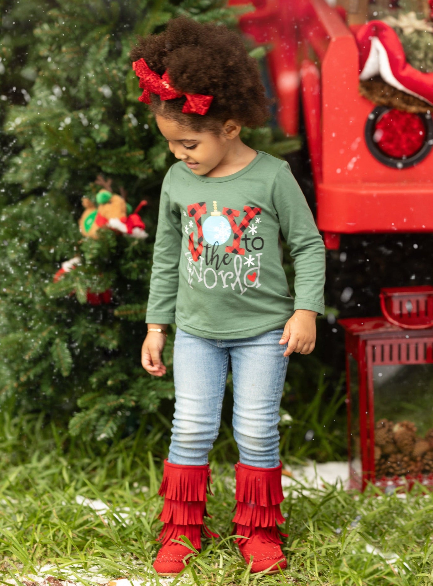 Cute Winter Tops | Girls Joy to the World Graphic Long Sleeved Top