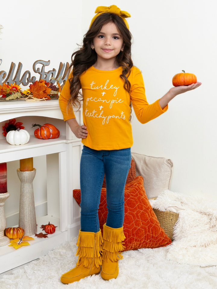 Mommy and Me Turkey + Pecan Pie + Stretchy Pants Long Sleeve Top