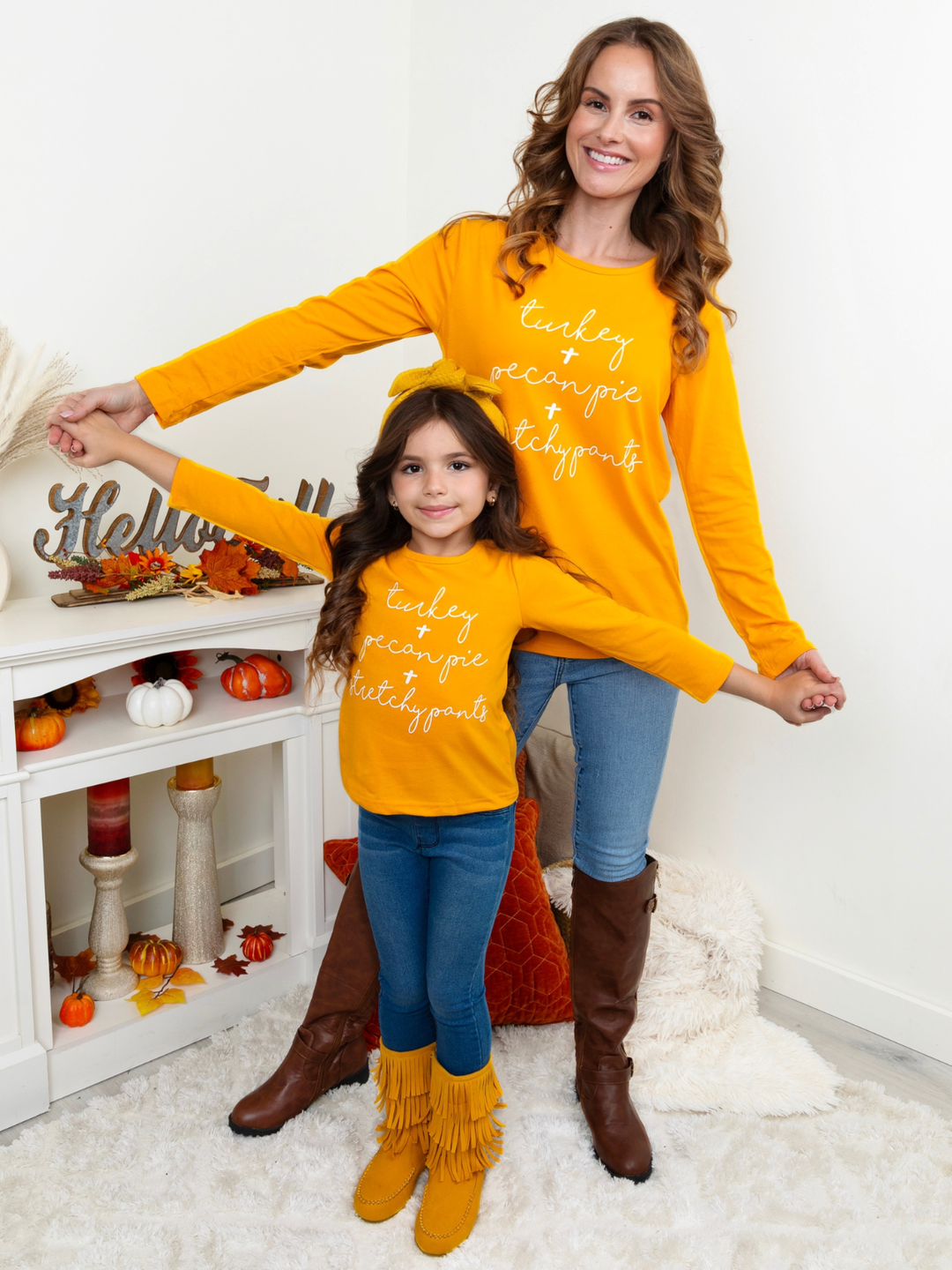 Mommy and Me Turkey + Pecan Pie + Stretchy Pants Long Sleeve Top