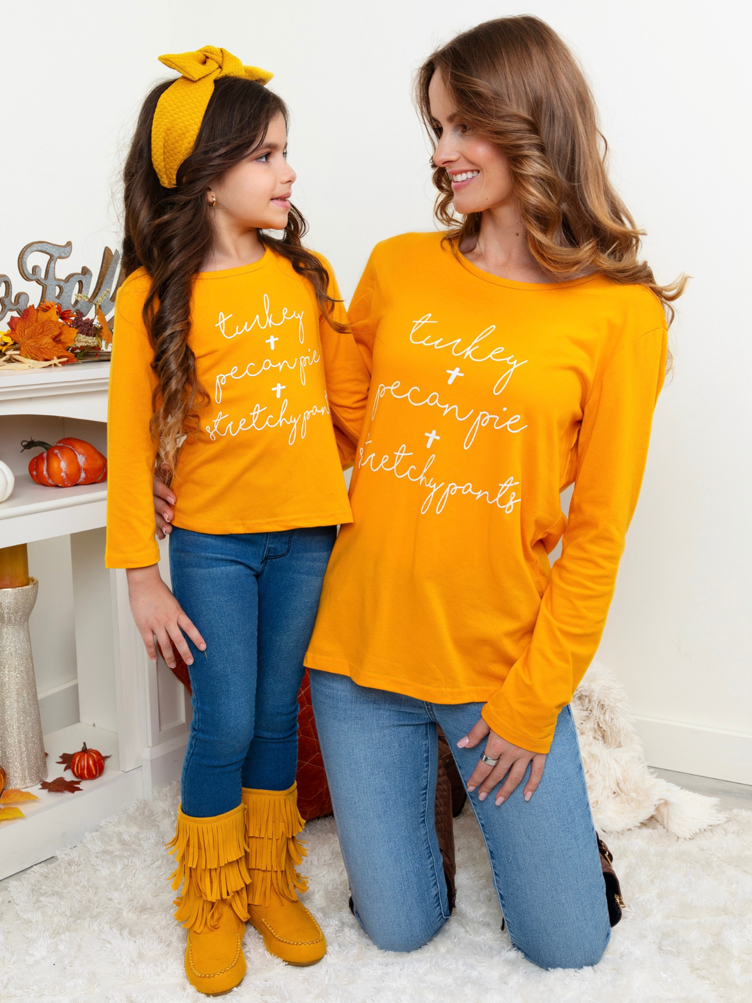 Mommy and Me Turkey + Pecan Pie + Stretchy Pants Long Sleeve Top