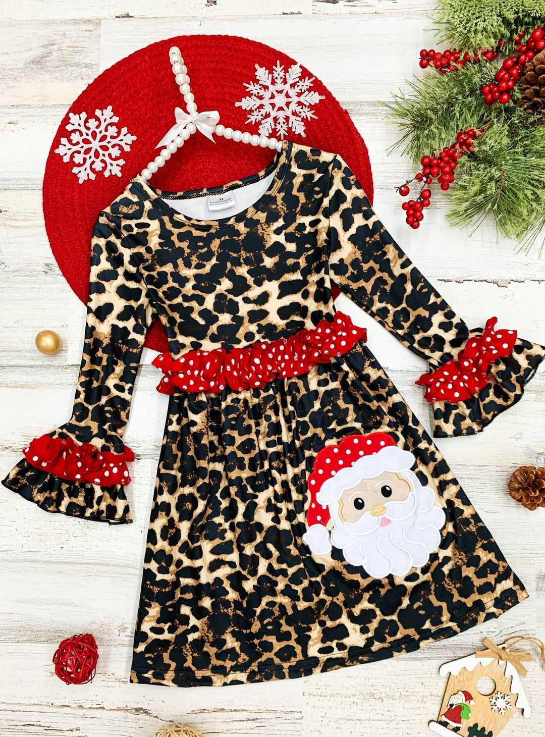 Wild For Santa Leopard Print Dress Mia Belle Girls Wild For Santa Leopard Print Dress Mia Belle Girls