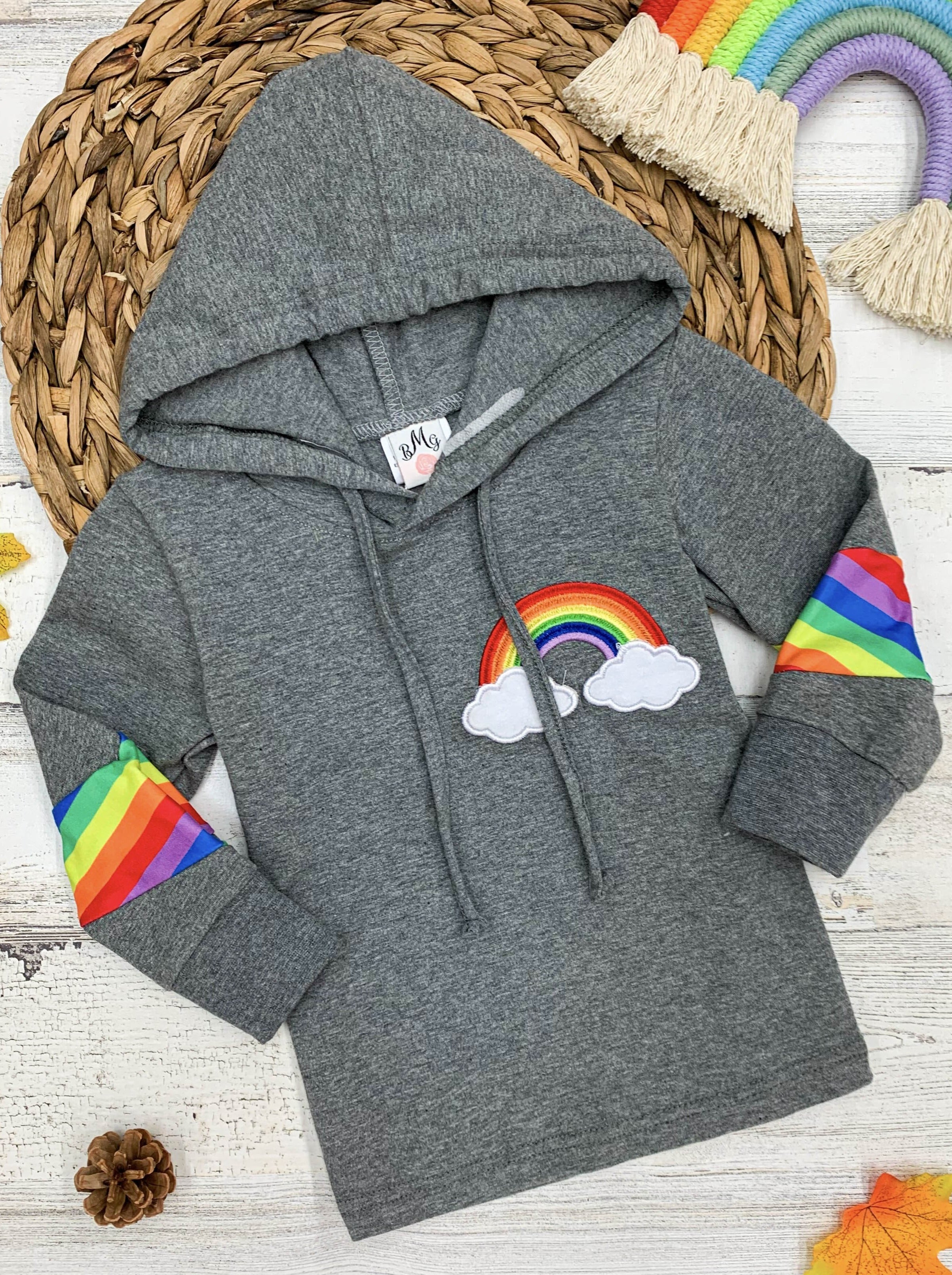 Mia Belle Girls Rainbow Drawstring Hoodie Top