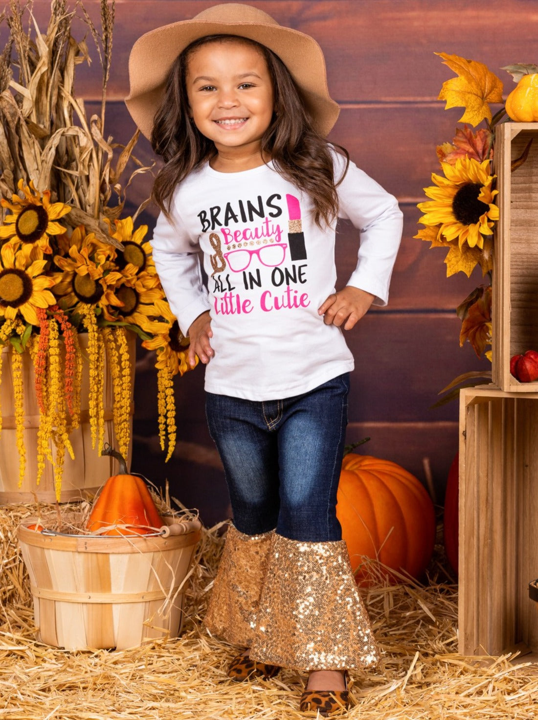 Cute Outfits For Girls | Brains And Beauty Sequin Bell Bottom Jean