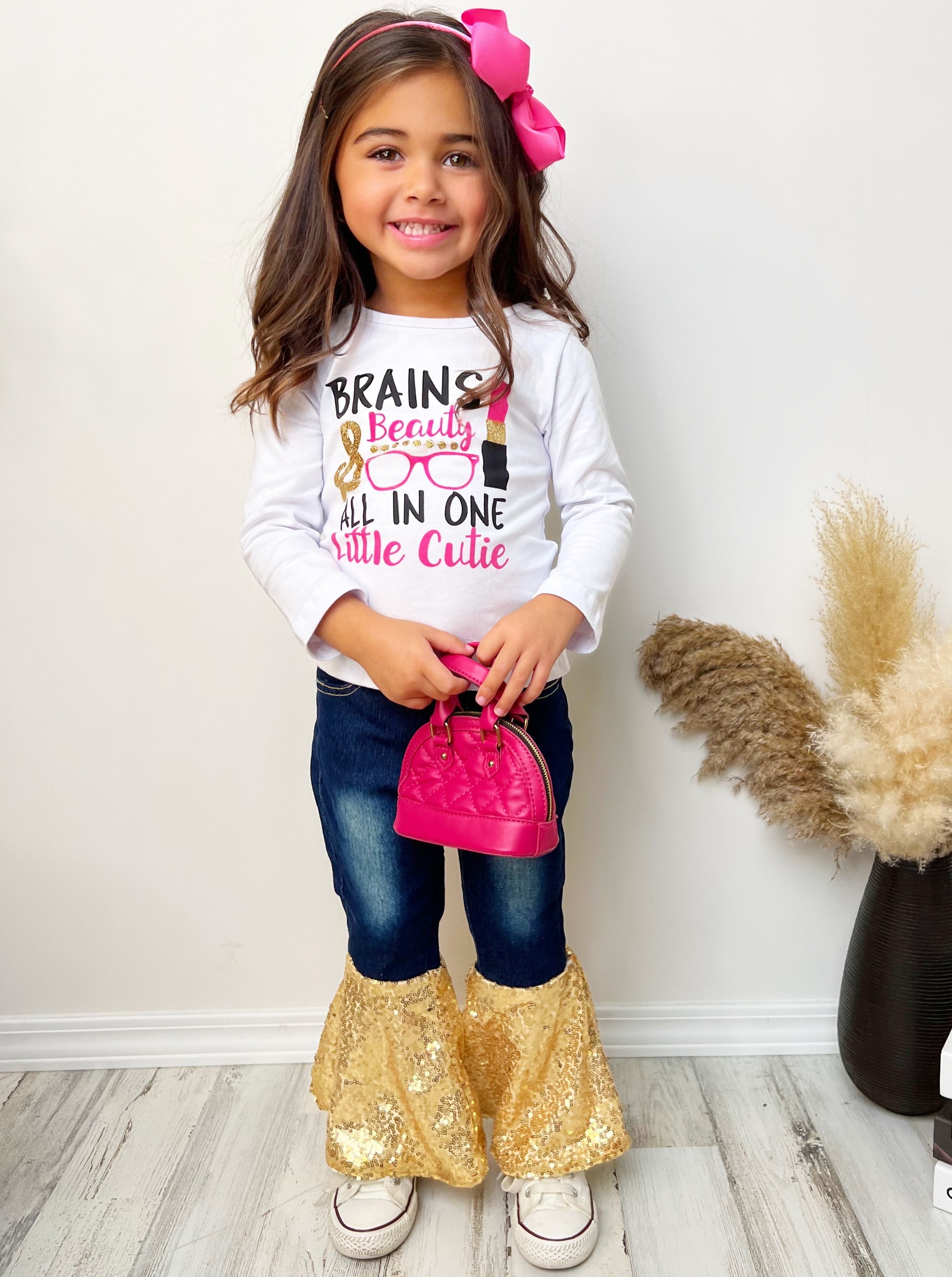 Cute Outfits For Girls | Brains And Beauty Sequin Bell Bottom Jean