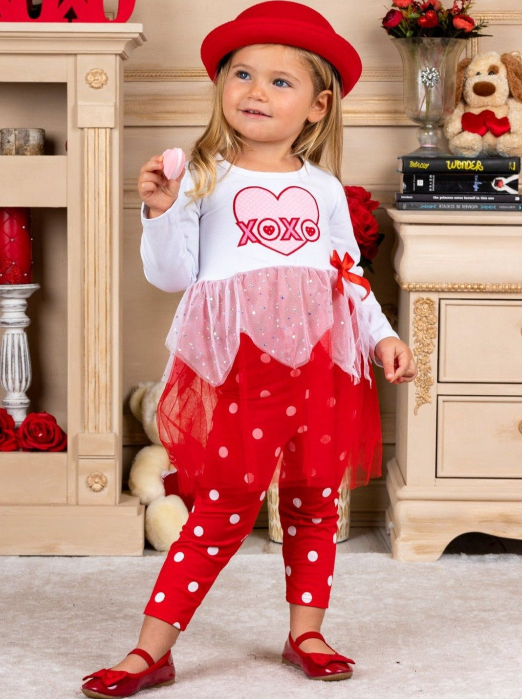 Girls Valentine's Clothes | XOXO Tutu Tunic & Polka Dot Leggings Set