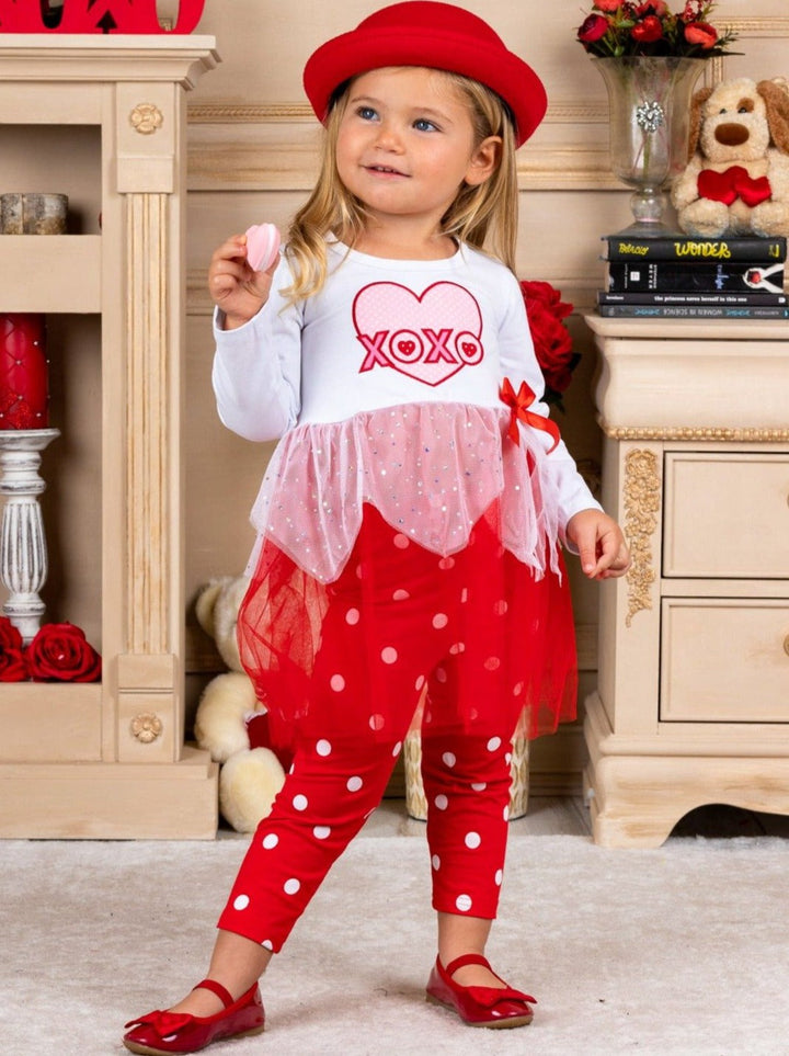 Girls Valentine's Clothes | XOXO Tutu Tunic & Polka Dot Leggings Set