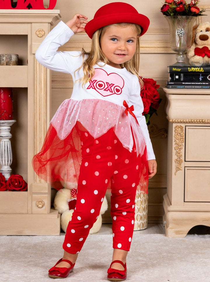 Girls Valentine's Clothes | XOXO Tutu Tunic & Polka Dot Leggings Set