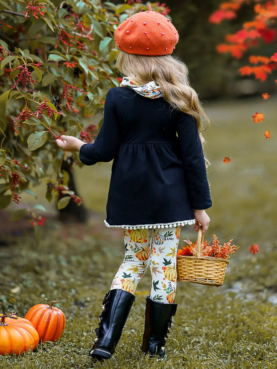 Cute Outfits For Girls | Fall Pumpkin Tunic, Legging And Scarf Set ...