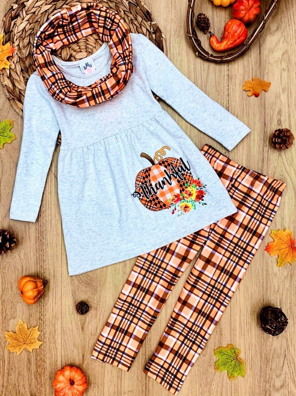 Girls Fall Outfit Tunic, Leggings And Scarf Set Mia Belle Girls