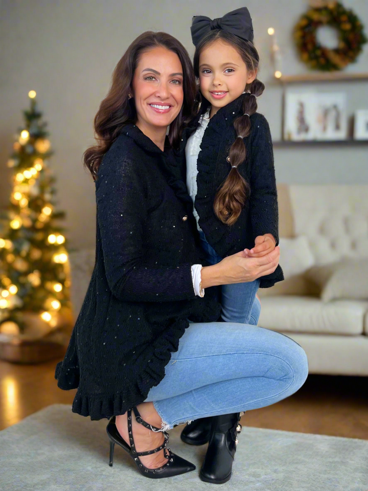 Mommy and Me Classy Duo Black Blazer Ruffle Cardigan