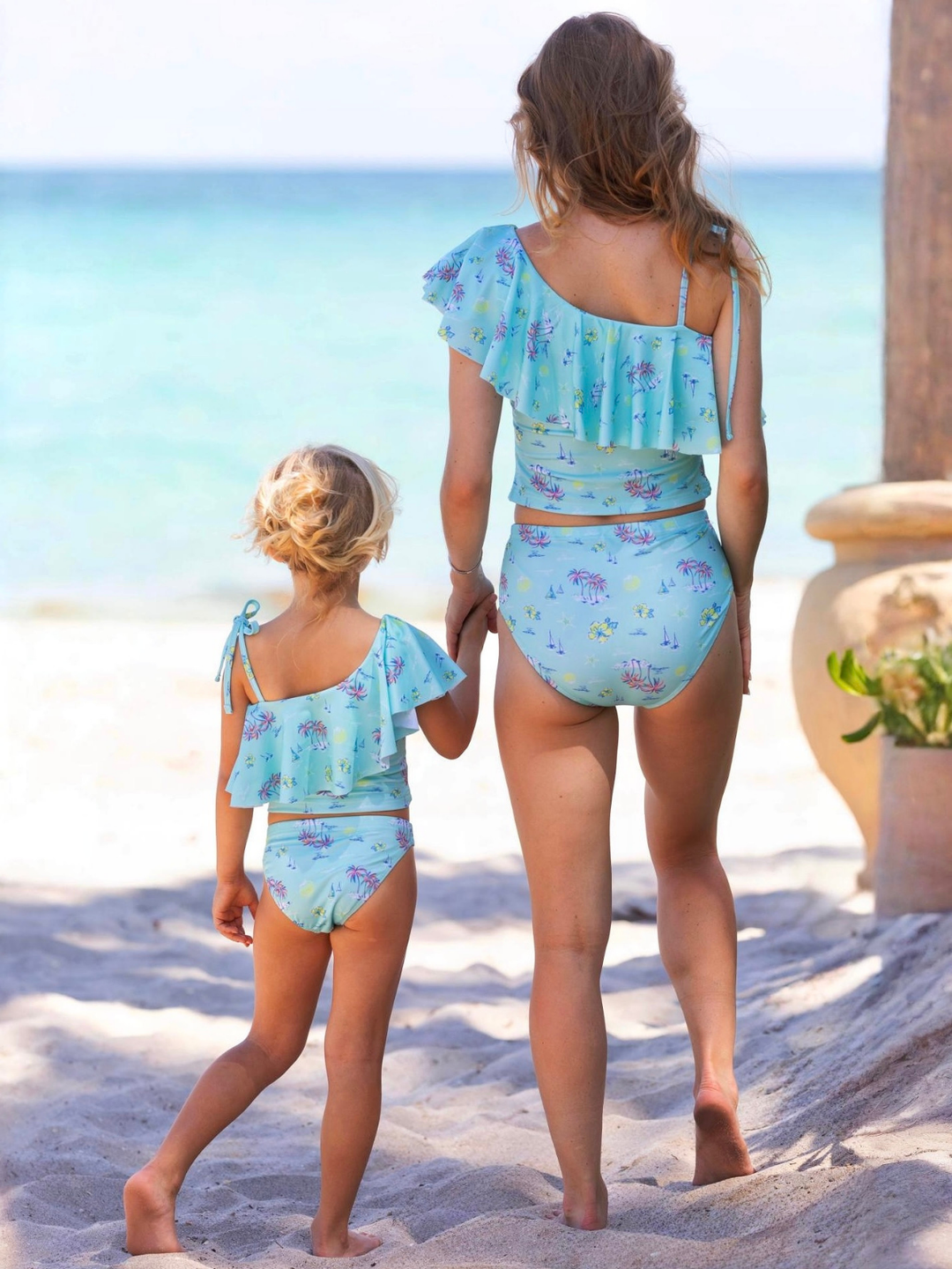 mom daughter matching bikini set aqua tropical print