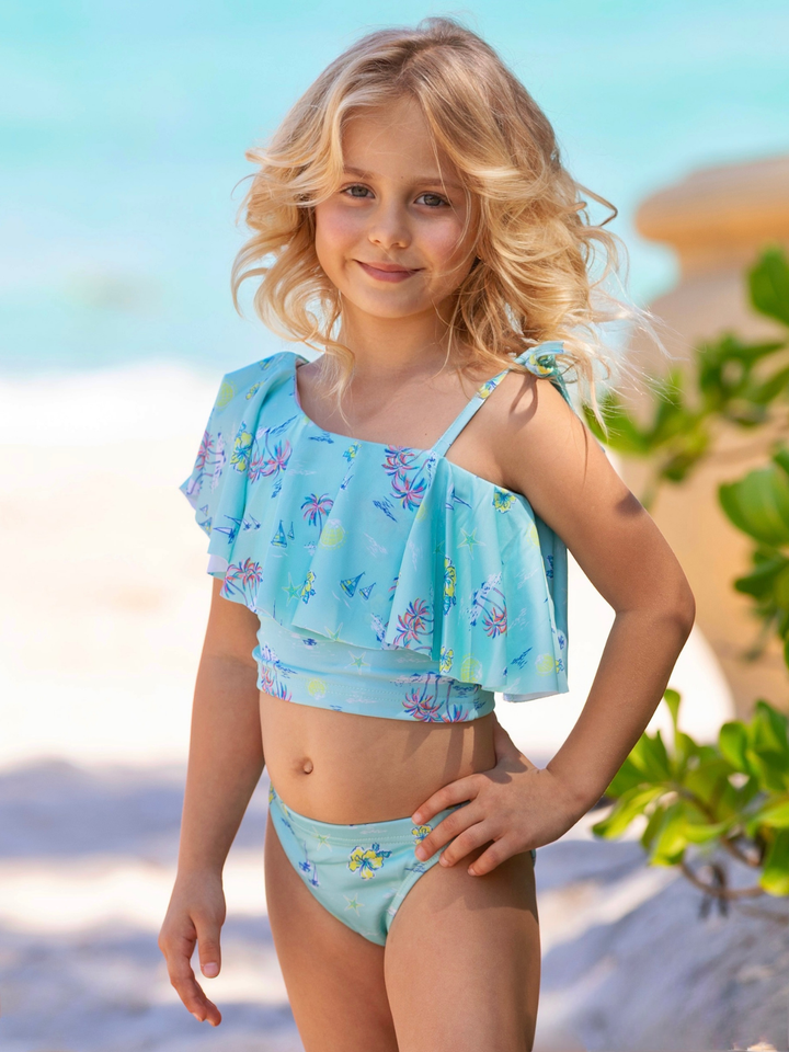mommy and me beach outfit aqua ruffle swimsuit set