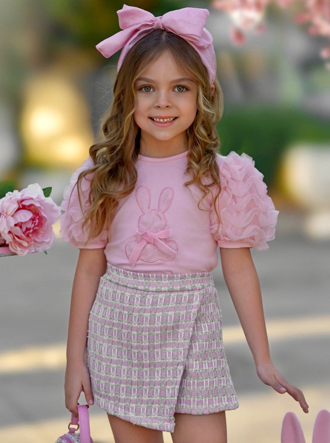 Bunny Puff Sleeve Top and Tweed Skort Set – Mia Belle Girls