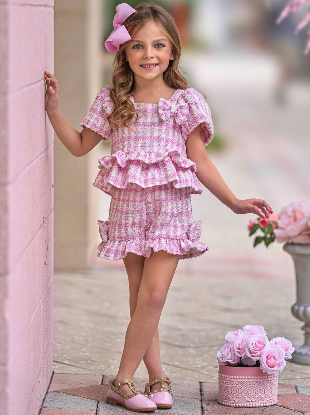 Feast In Fashion Pink Gingham Top And Short Set