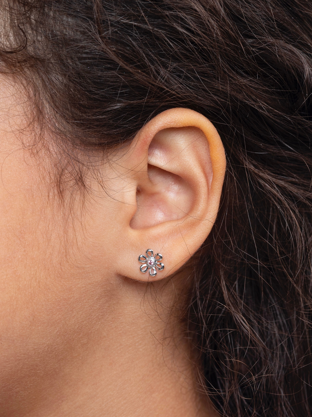 Sterling Silver Pink Daisy Stud Earrings