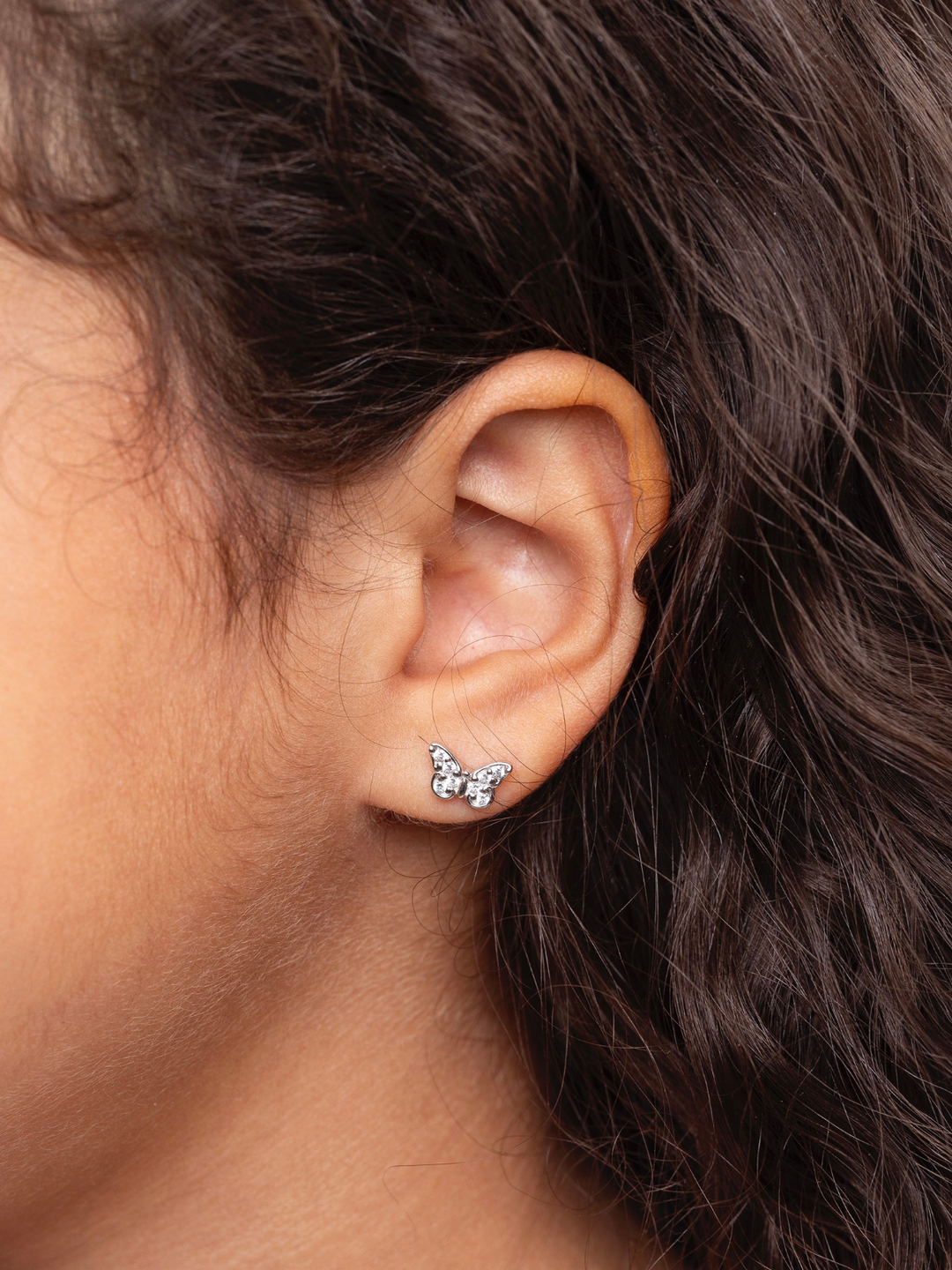 Sterling Silver White Gem Butterfly Stud Earrings