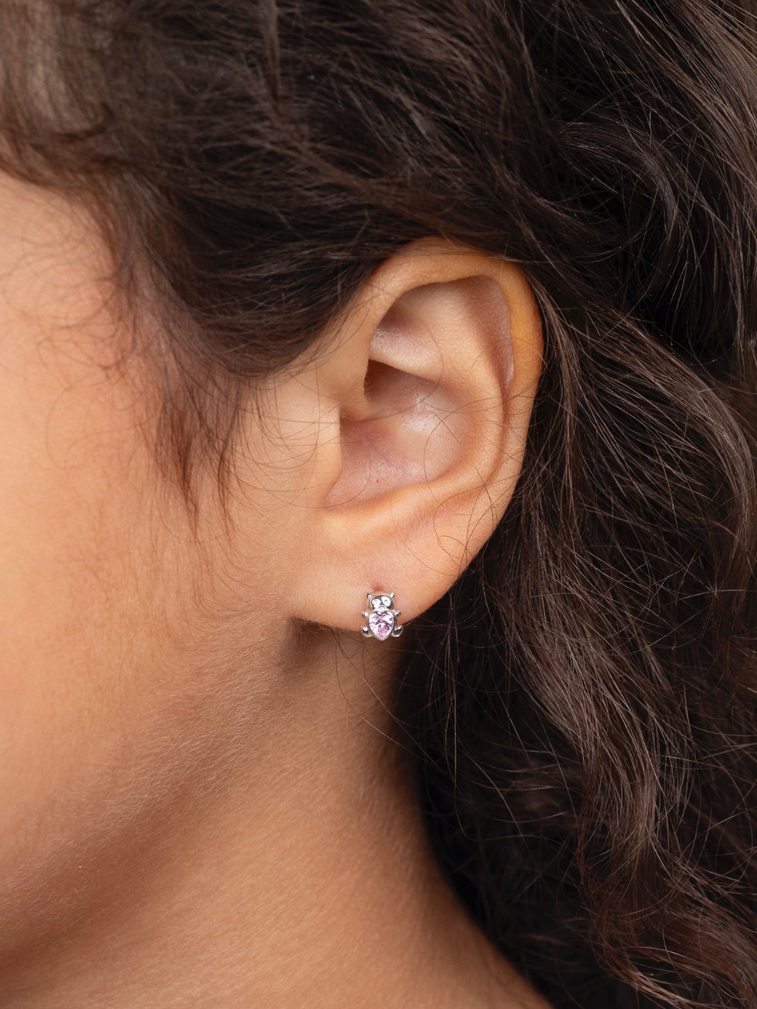 Sterling Silver Pink Teddy Bear Stud Earrings