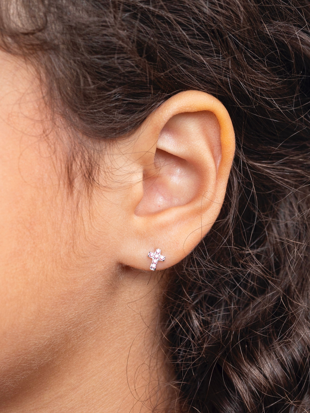 Sterling Silver Pink Cross Stud Earrings