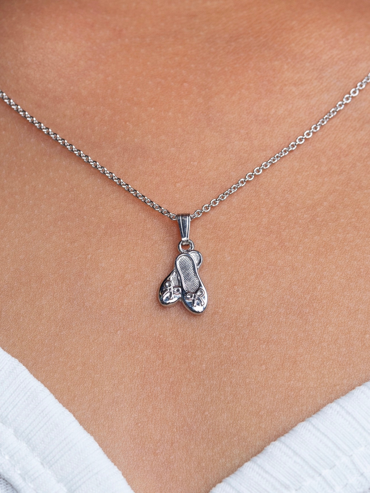 Sterling Silver Ballet Slippers Pendant Necklace