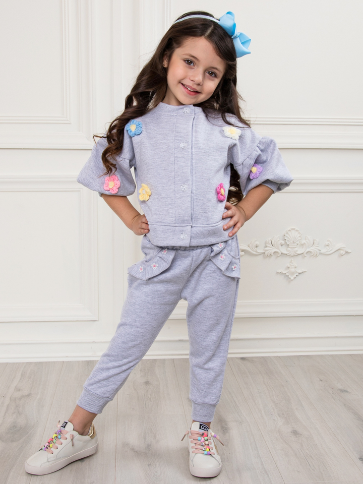 Grey Bloom Textured Petal Sweat Set