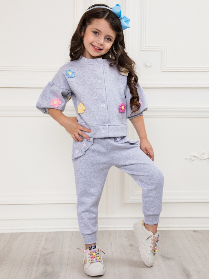 Grey Bloom Textured Petal Sweat Set