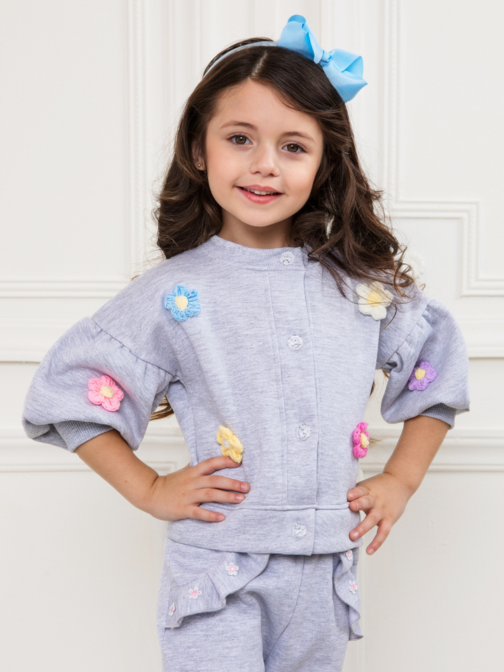Grey Bloom Textured Petal Sweat Set