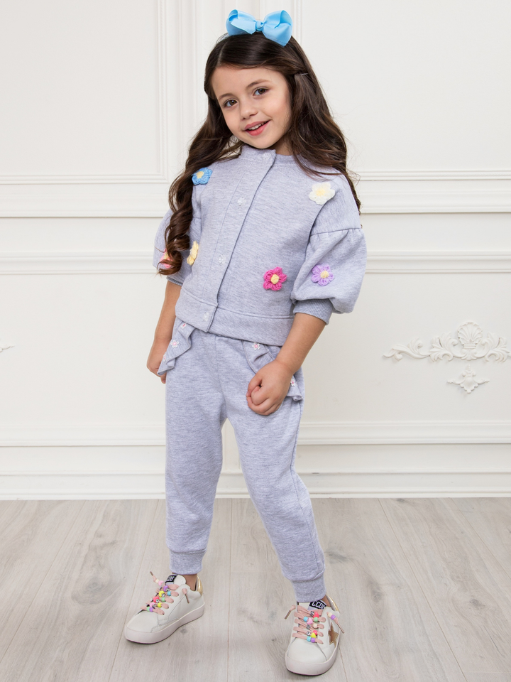 Grey Bloom Textured Petal Sweat Set