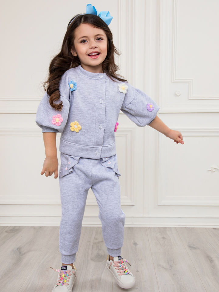 Grey Bloom Textured Petal Sweat Set