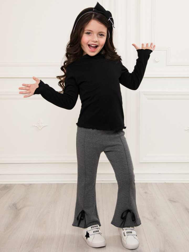 Everyday Grey Bow Hem Flare Pants