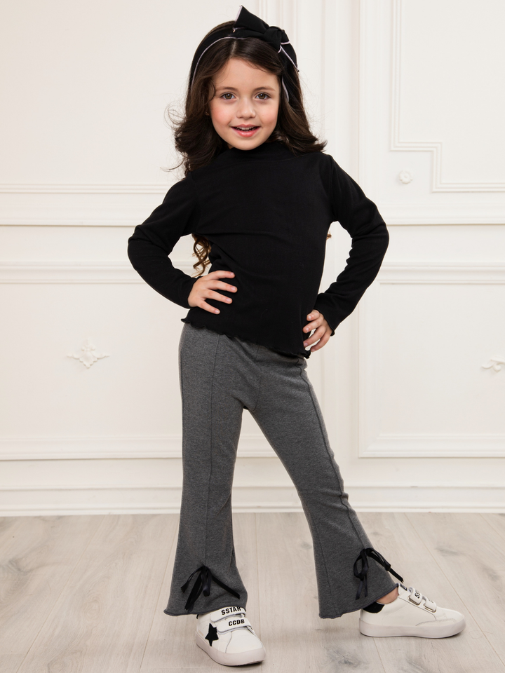 Everyday Grey Bow Hem Flare Pants