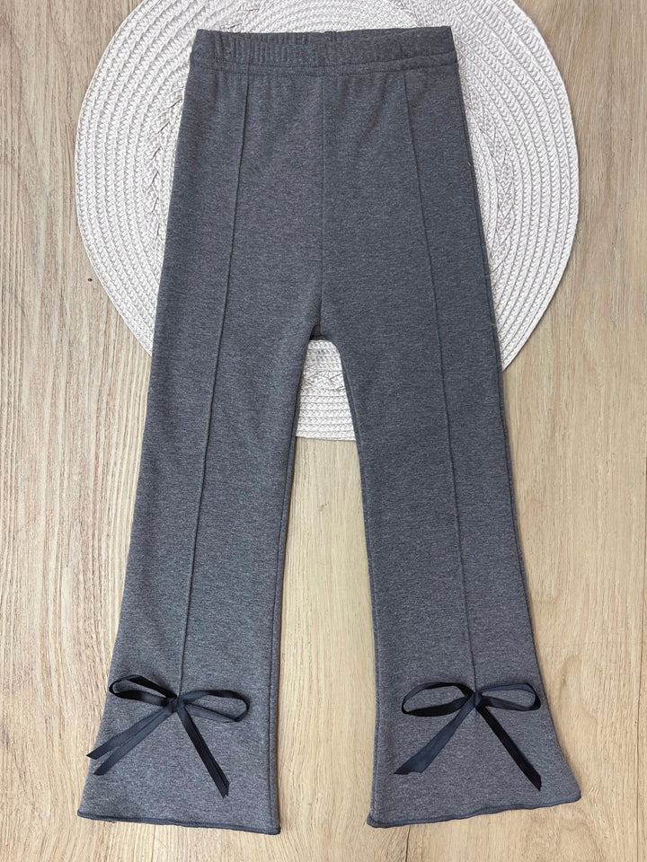 Everyday Grey Bow Hem Flare Pants