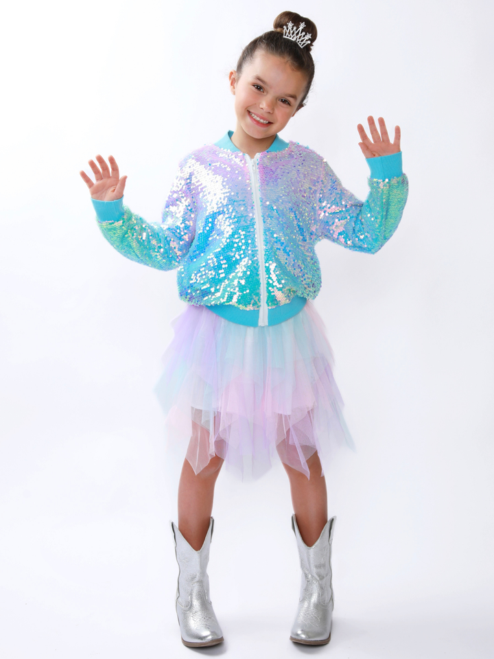 Sparkle Glow Sequin Bomber Jacket Mia Belle Girls