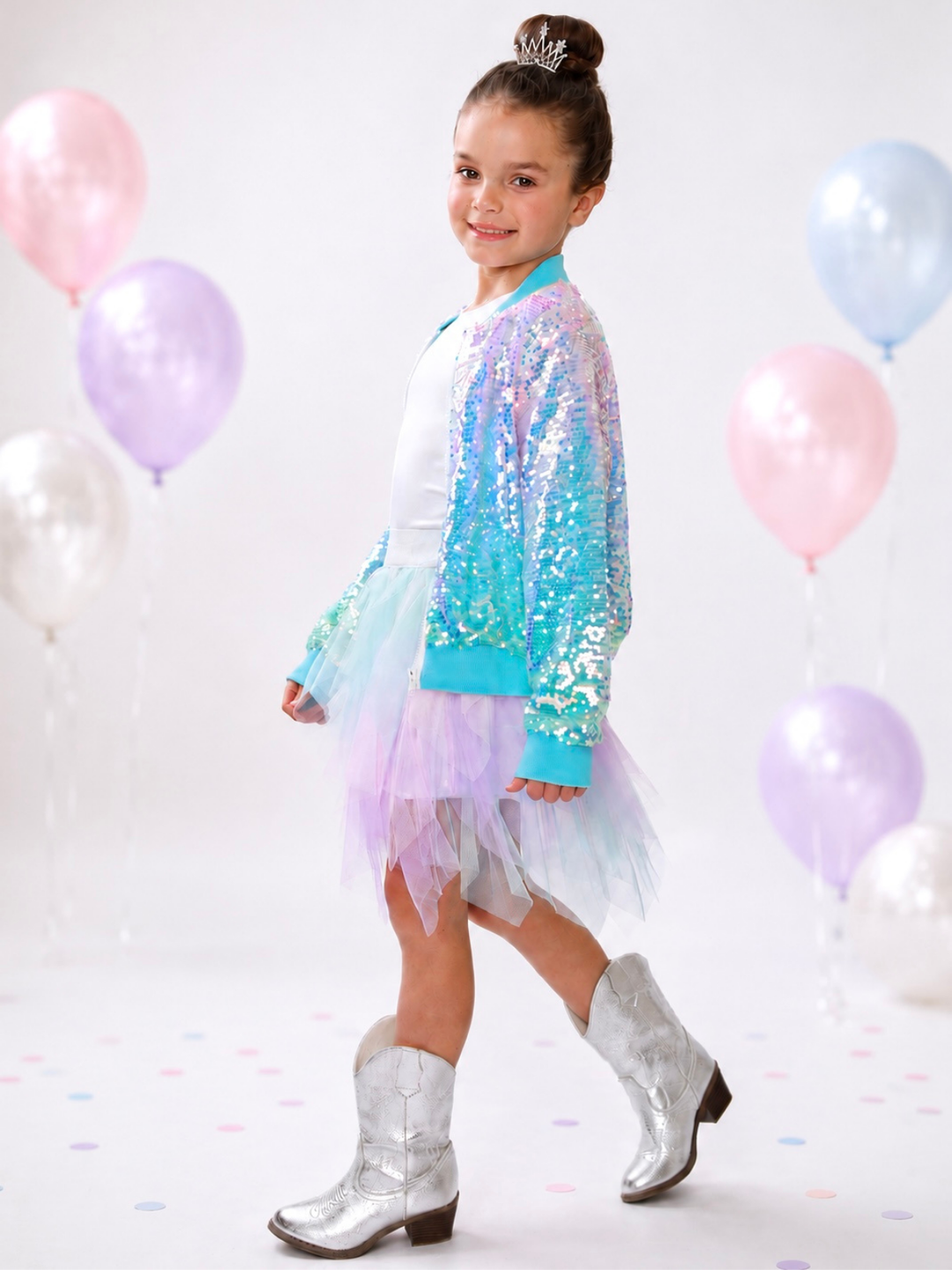Sparkle Glow Sequin Bomber Jacket Mia Belle Girls