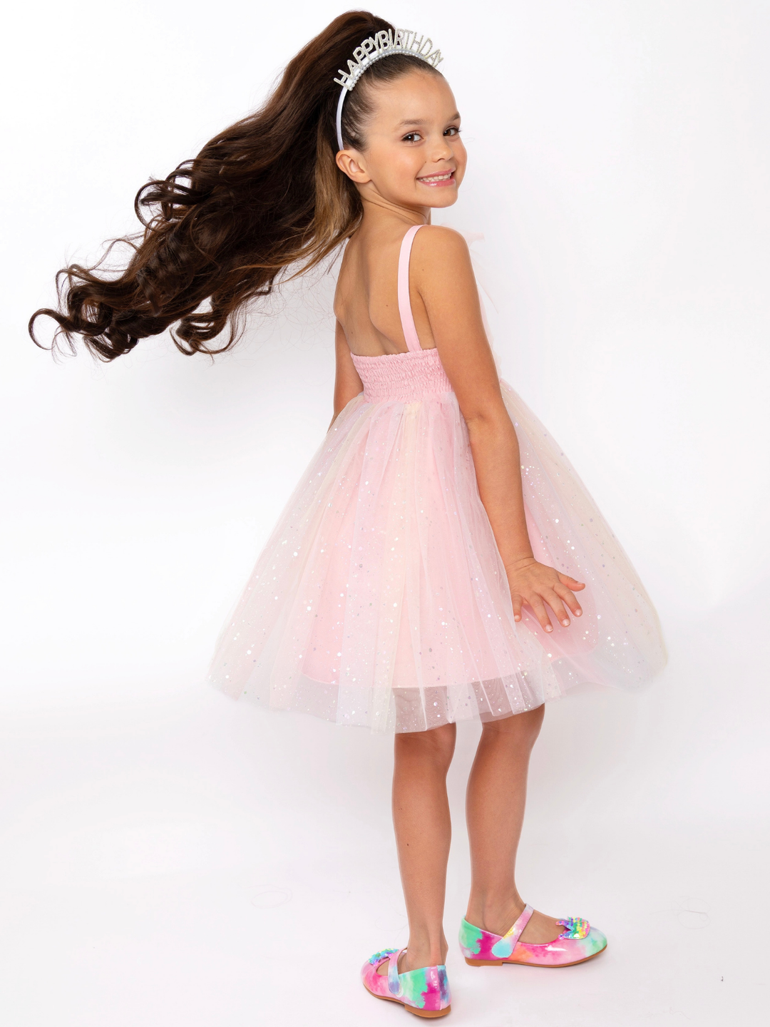 Birthday Glow Pastel Rainbow Tulle Dress Mia Belle Girls