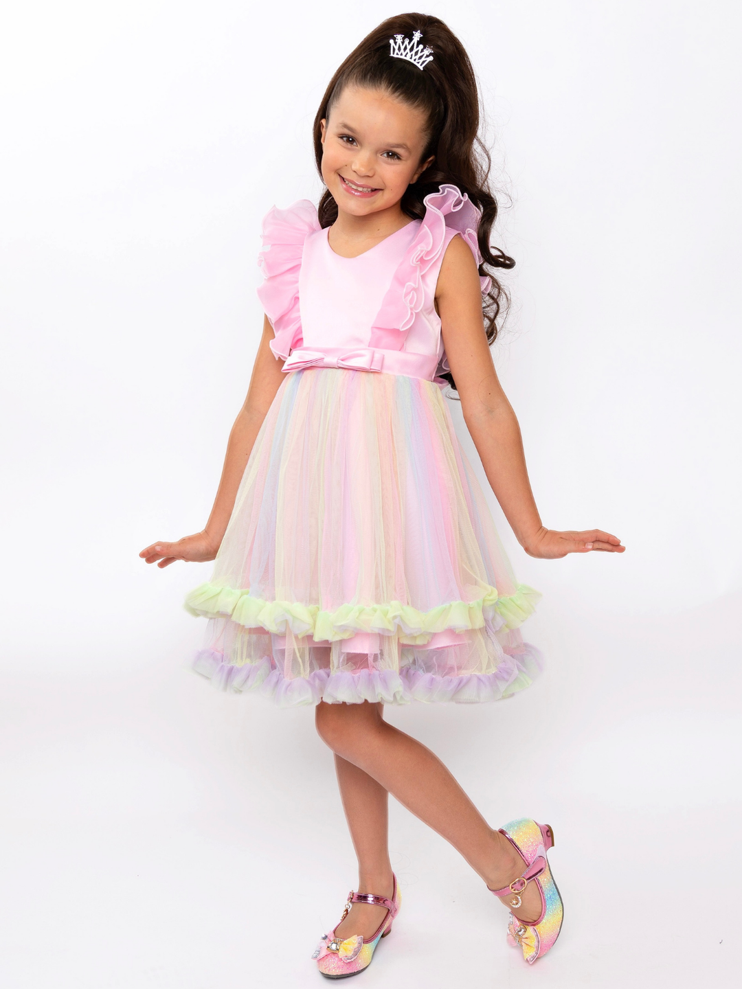 Princess Dream Rainbow Ruffle Tulle Dress Mia Belle Girls