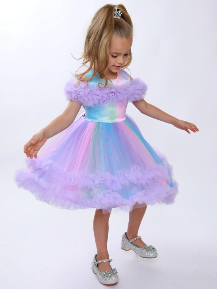 Princess Twirl Rainbow Tulle Ruffle Dress Mia Belle Girls