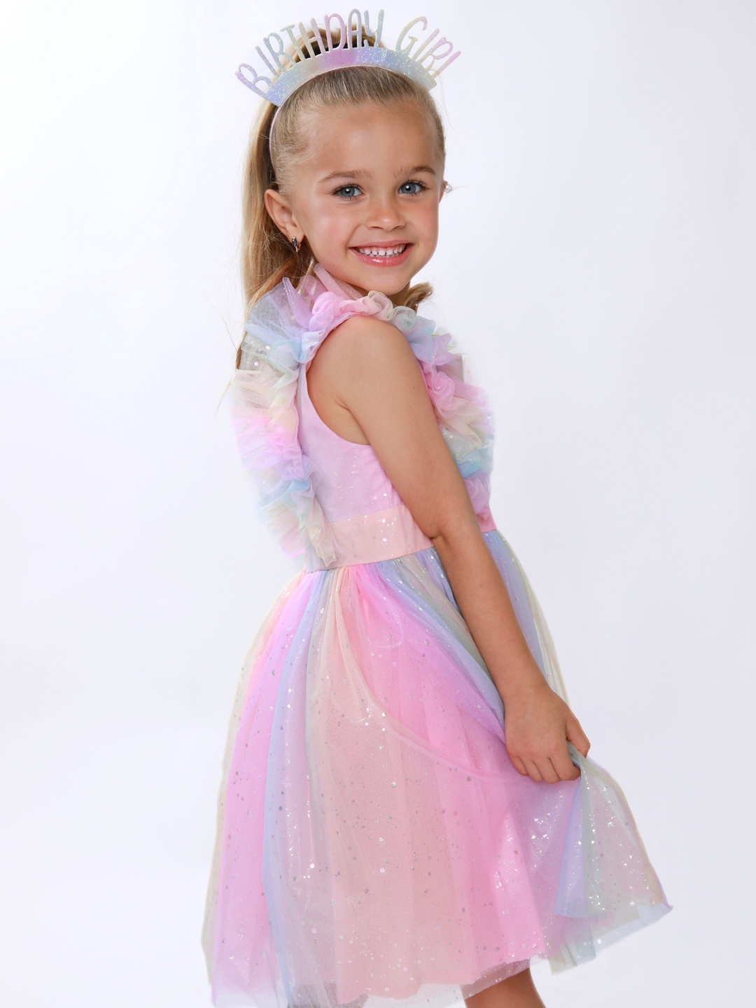 Birthday Magic Rainbow Ruffle Tulle Dress Mia Belle Girls