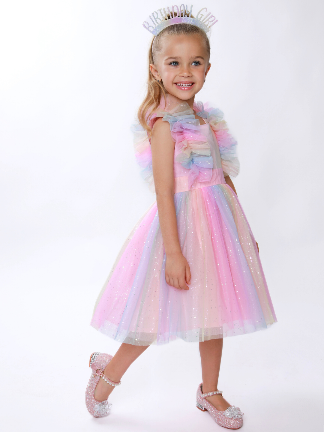 Birthday Magic Rainbow Ruffle Tulle Dress Mia Belle Girls